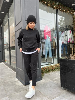 Oysho Black Stand-Up Collar Textured Tracksuit