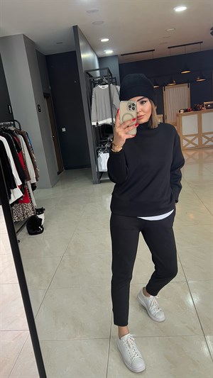 Oysho Black Stand-Up Collar Textured Tracksuit