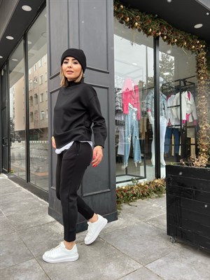 Oysho Black Stand-Up Collar Textured Tracksuit