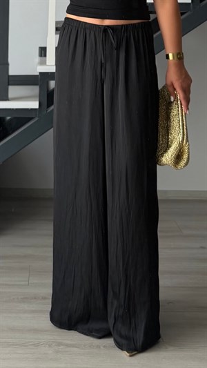 Black Draped Satin Pants