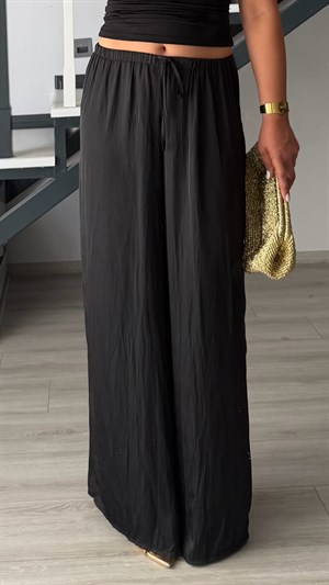 Black Draped Satin Pants