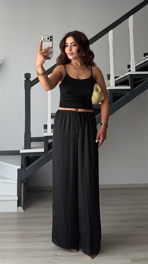 Black Draped Satin Pants