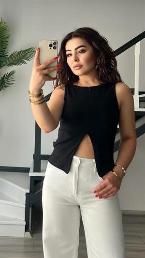 Siyah Fermuarlı Bluz