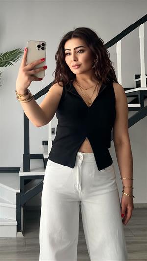 Siyah Fermuarlı Bluz