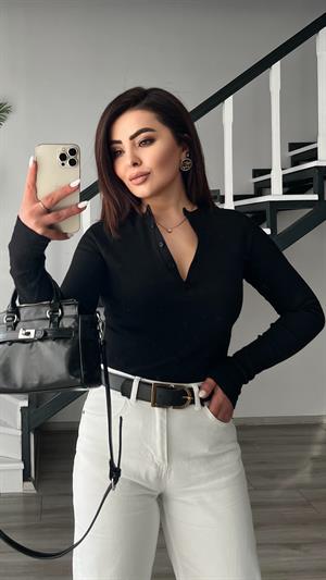 Siyah Fitilli İtalyan Kol Bluz 