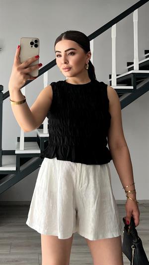 Siyah Gipeli Kolsuz Bluz