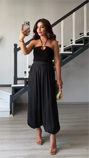 Black Gold Accessory Detail Halter Neck Blouse