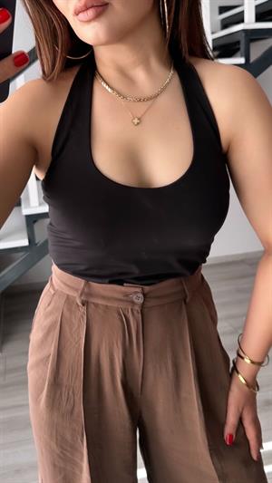 Siyah Halter Yaka Boyundan Geçme Bluz
