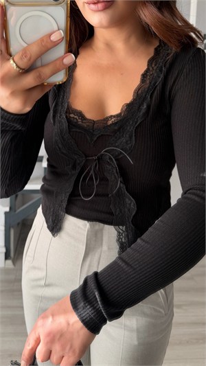 Black Cardigan-Look Knitwear Blouse