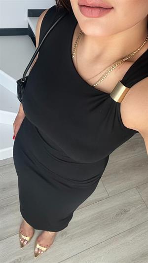Black Jersey Fabric Dress with Accessory Details