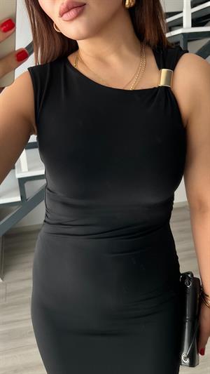 Black Jersey Fabric Dress with Accessory Details