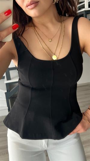 Siyah Kalın Askılı Peplum Bluz