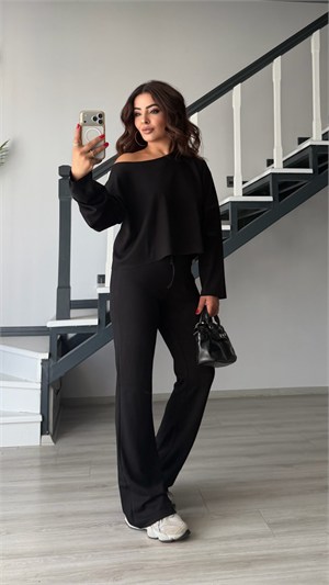 Black Boat Neck Modal Set