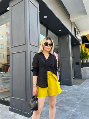 Black Self-Textured Semi-Transparent Shirt