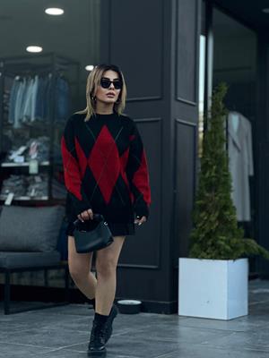 Black and Red Baklava Pattern Sweater
