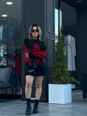 Black and Red Baklava Pattern Sweater