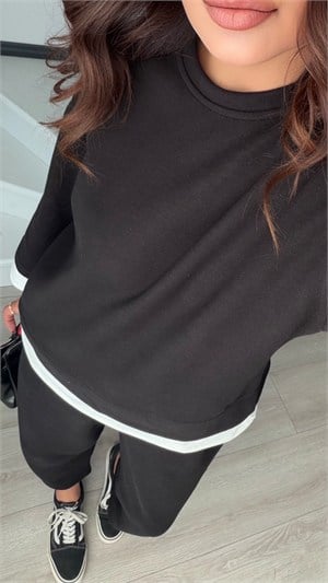 Black Contrast T-Shirt Detailed Knit Set