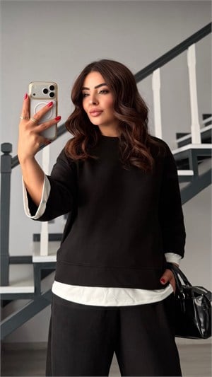 Black Contrast T-Shirt Detailed Knit Set