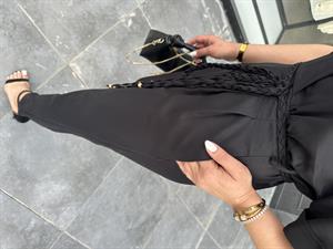 Siyah Kruvaze Örgü Kemerli Tulum 