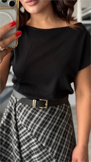 Black Lyocell Blend Draped Blouse
