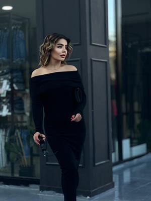 Black Madonna Neck Maxi Length Ribbed Knit Dress