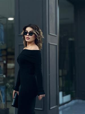 Black Madonna Neck Maxi Length Ribbed Knit Dress