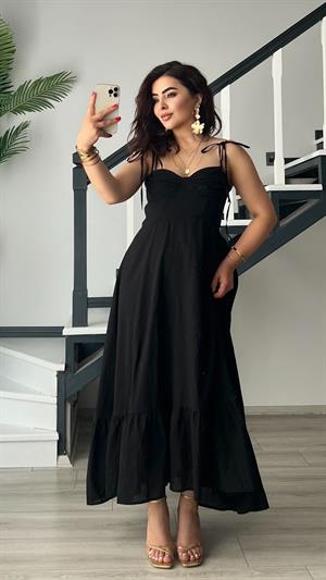Siyah Marka Model Fırfırlı Astarlı Elbise