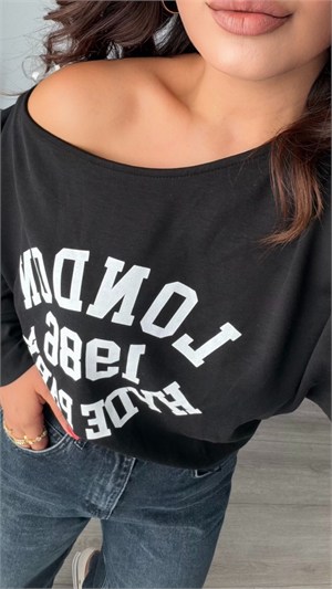 Siyah Modal Kayık Yaka Bluz
