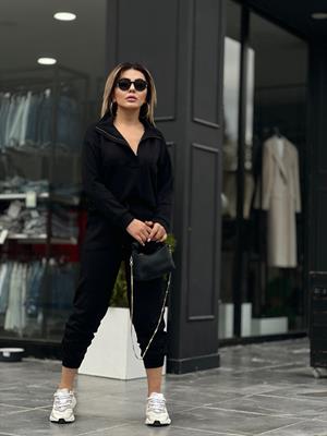Black Modal Fabric Tracksuit Set