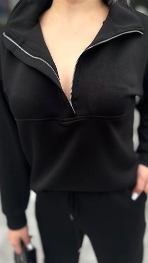 Black Modal Fabric Tracksuit Set