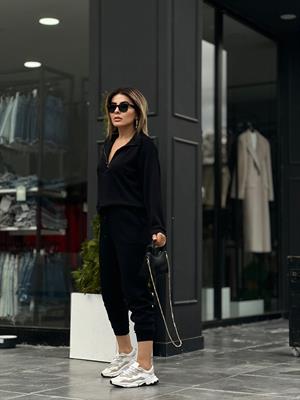 Black Modal Fabric Tracksuit Set