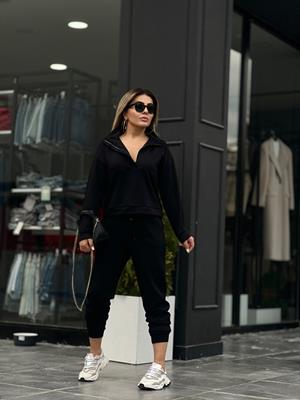 Black Modal Fabric Tracksuit Set
