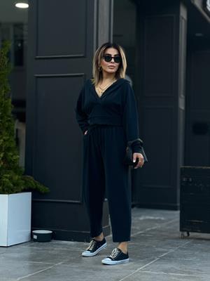 Black Modal Fabric Hooded Set