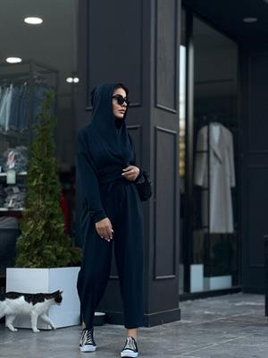 Black Modal Fabric Hooded Set
