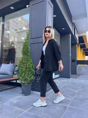 Siyah Müslin Kumaş Takım