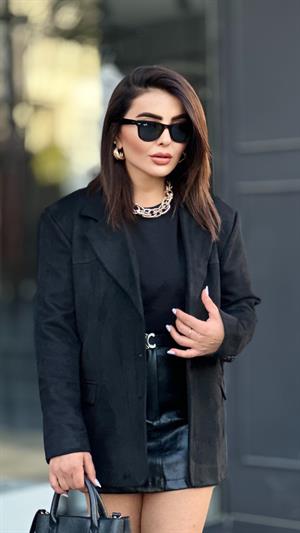 Siyah Nubuk Oversize Blazer Ceket