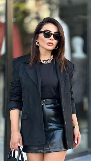 Siyah Nubuk Oversize Blazer Ceket