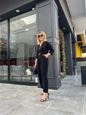 Black Jumpsuit with Front Zip and Belt
