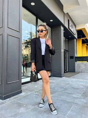 Siyah Oversize Çift Düğme Blazer Ceket 