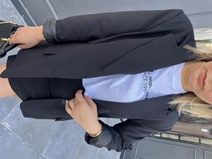 Siyah Oversize Çift Düğme Blazer Ceket 