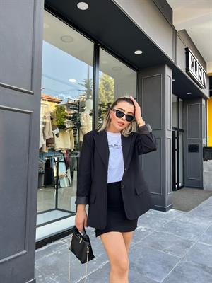 Siyah Oversize Çift Düğme Blazer Ceket 