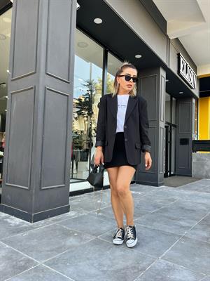 Siyah Oversize Çift Düğme Blazer Ceket 