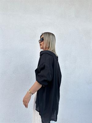 Siyah Oversize Tensel Gömlek 