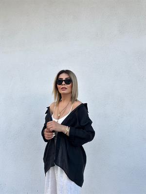 Siyah Oversize Tensel Gömlek 