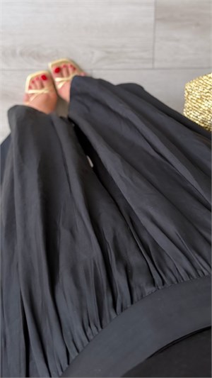 Black Elastic Cuff Satin Pants