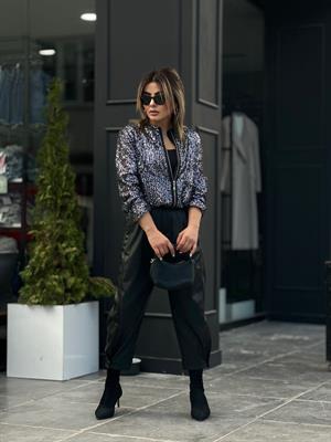 Siyah Payetli Bomber Ceket 