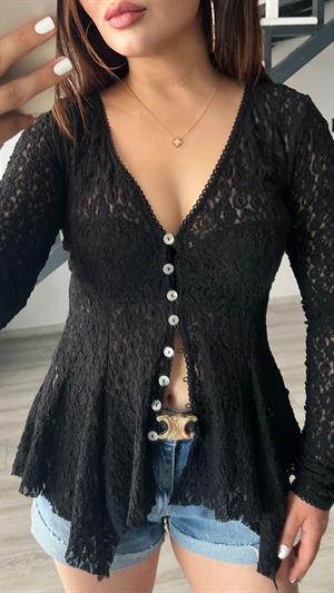 Siyah Peplum Dantel Bluz