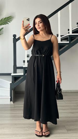Siyah Premium Askılı Elbise