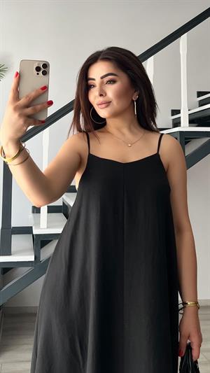 Siyah Premium Askılı Elbise