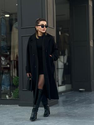 Black Premium Sleeve Belted Coat